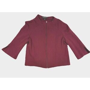 St John Knit Sweater Size 4 Womens Full Zipper Two Way Burgundy Long Sleeve